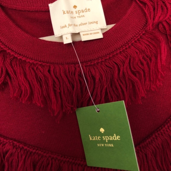 Kate Spade Deep Red Fringe Sweater Dress - Picture 4 of 6